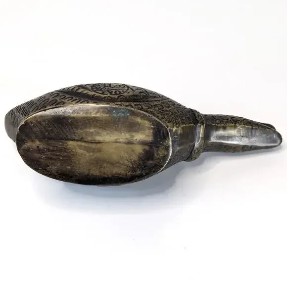 Vintage Aged Brass Bird Duck Incense Burner Oil Lamp India Heavy Bronze 6.5" - Picture 4 of 5